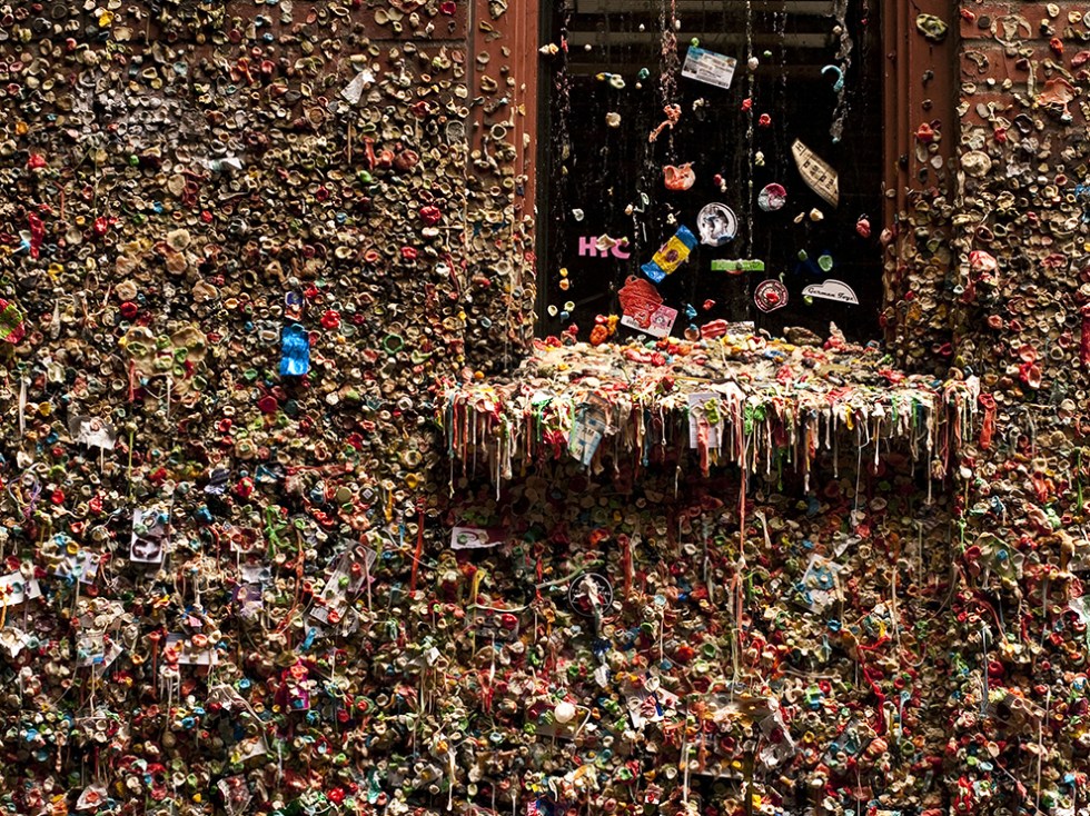Seattle, Washington State, USA --- Pike Place market with close-ups of gum wall down alley in Post Alley Seattle Washington State --- Image by © Philip James Corwin/Corbis
