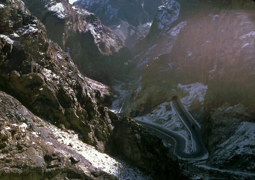 "Kabul Gorge or locally known as Tang-i-Gharoo which led to the Darae Maiee-Par (Flying Fish Valley). This is the highway which connects Kabul with the province city of Jalalabad. "